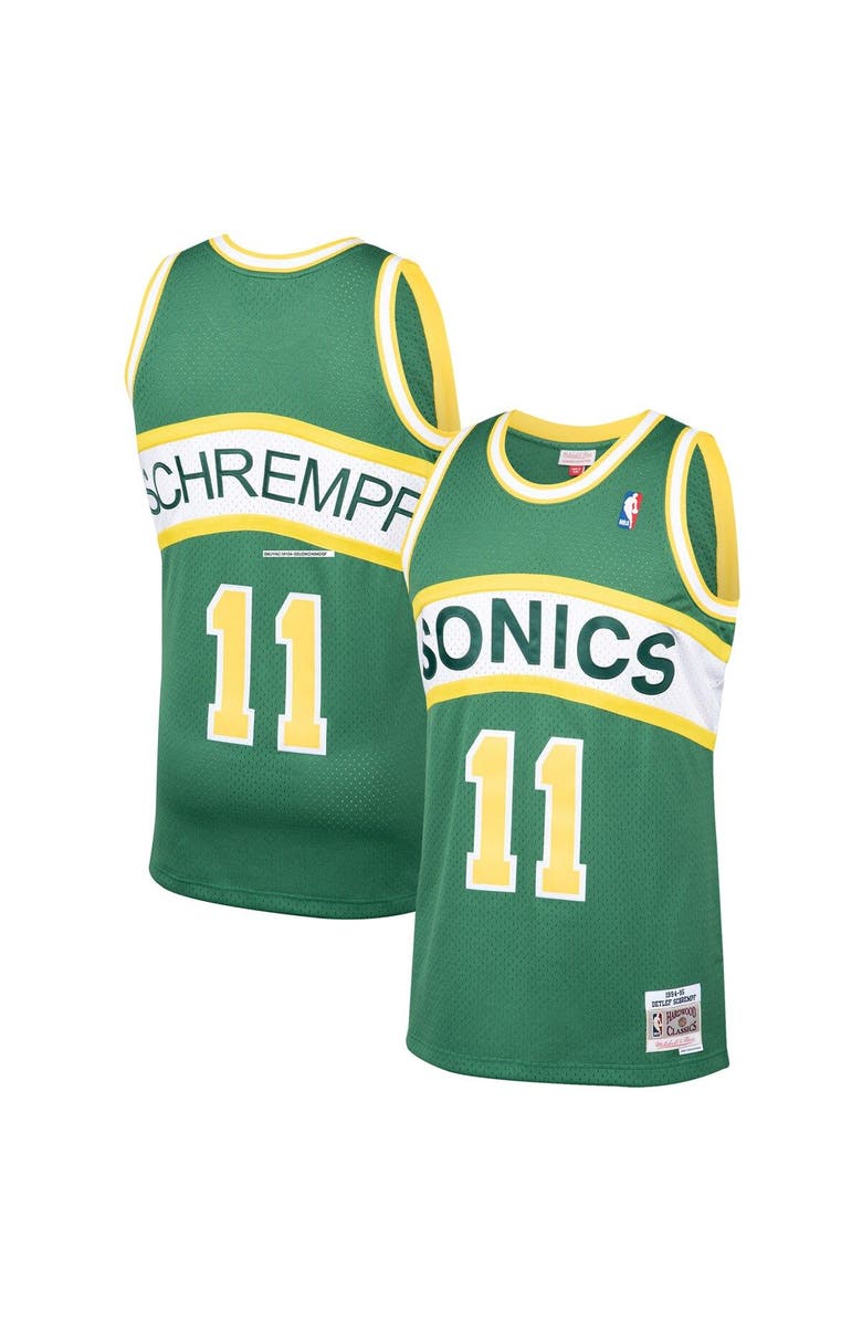 Mitchell & Ness Men's Mitchell & Ness Detlef Schrempf Green Seattle SuperSonics 1994/95 Hardwood Classics Swingman Jersey, Alternate, color, Green