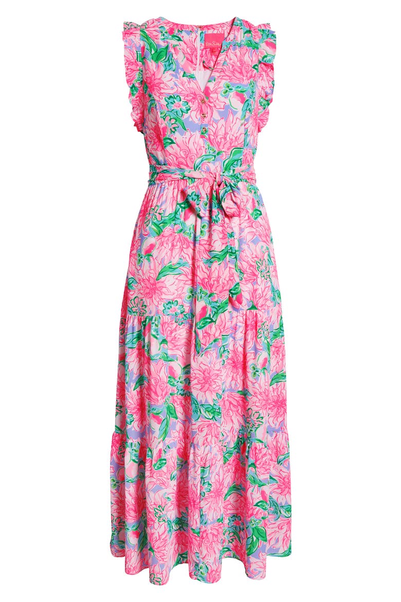 Destini Tie Waist Maxi Dress, Alternate, color, PINK BLOSSOM TRY YOUR ZEST