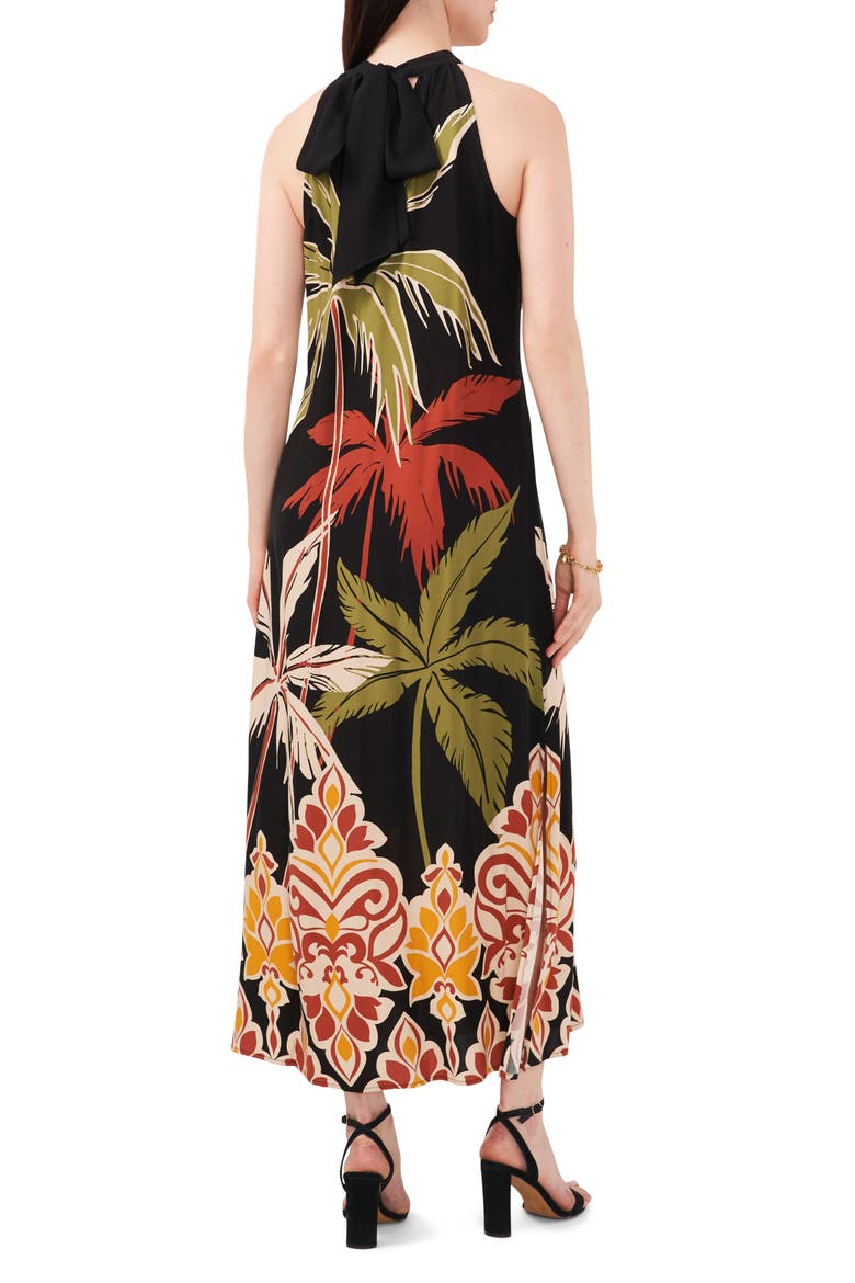 Tropical Print Halter Dress, Alternate, color, RICH BLACK