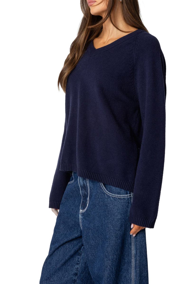 EDIKTED Martha Oversized V-Neck Sweater, Alternate, color, Navy