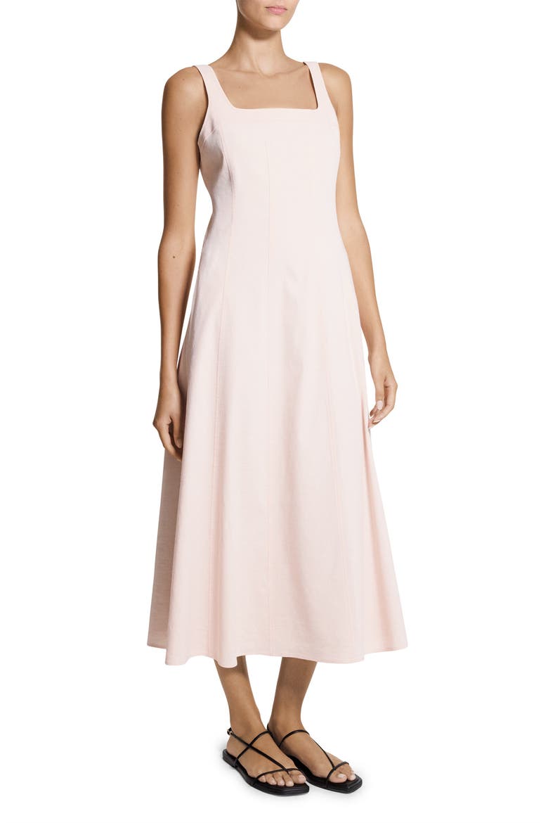 Square Neck Stretch Linen Blend Midi Dress, Alternate, color, WARM PINK - XKE