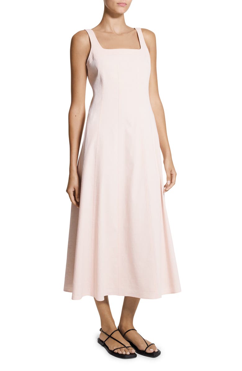 Theory Square Neck Stretch Linen Blend Midi Dress, Alternate, color, Warm Pink - Xke