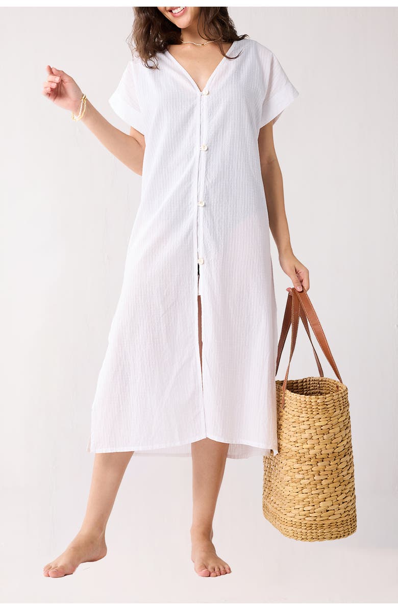 Reistor V-neck Beach Cover-up Dress in Stripes, Main, color, Linear Muse