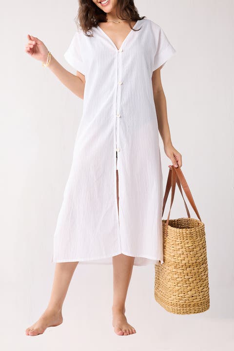 V-neck Beach Cover-up Dress in Stripes