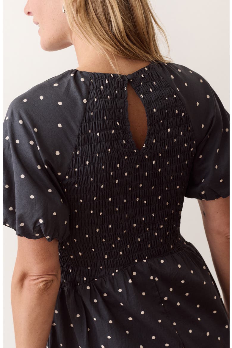 Gigi Smocked Cotton Blend Midi Dress, Alternate, color, NAVY POLKA DOT
