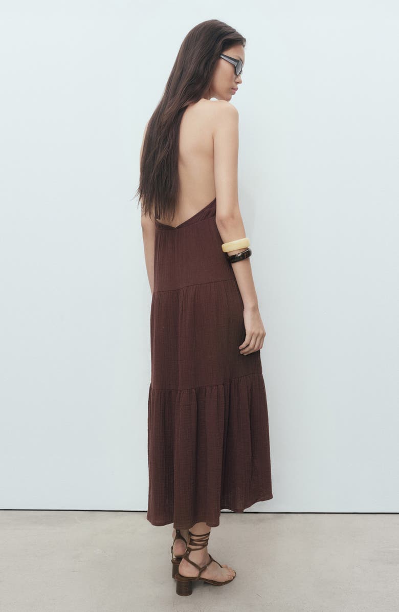 MANGO Cotton Halter Dress, Alternate, color, Chocolate