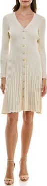 Taylor Dresses V-Neck Long Sleeve Button-Up Sweater Dress
