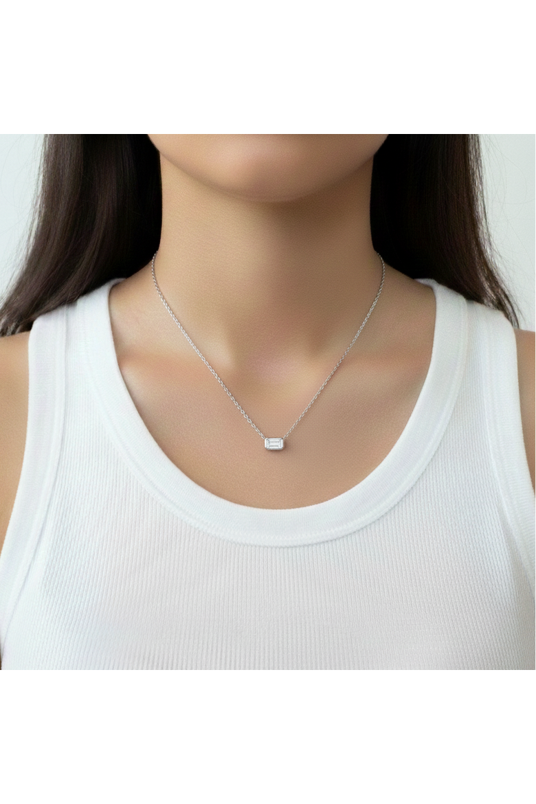 Glinda Emerald East West 14K Gold Lab Grown Diamond Bezel Necklace - 1.50 ct, Alternate, color, 14K White Gold