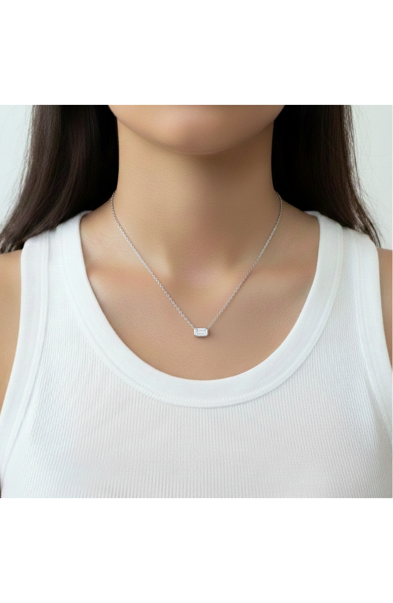 LuvMyJewelry Glinda Emerald East West 14K Gold Lab Grown Diamond Bezel Necklace - 1.50 ct, Alternate, color, 14K White Gold