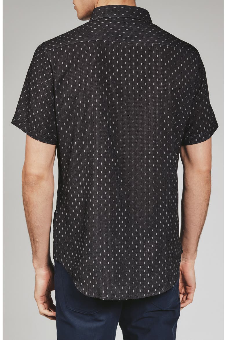 Renzo Textured Geo Pattern Short Sleeve Stretch Button-Up Shirt, Alternate, color, BLACK