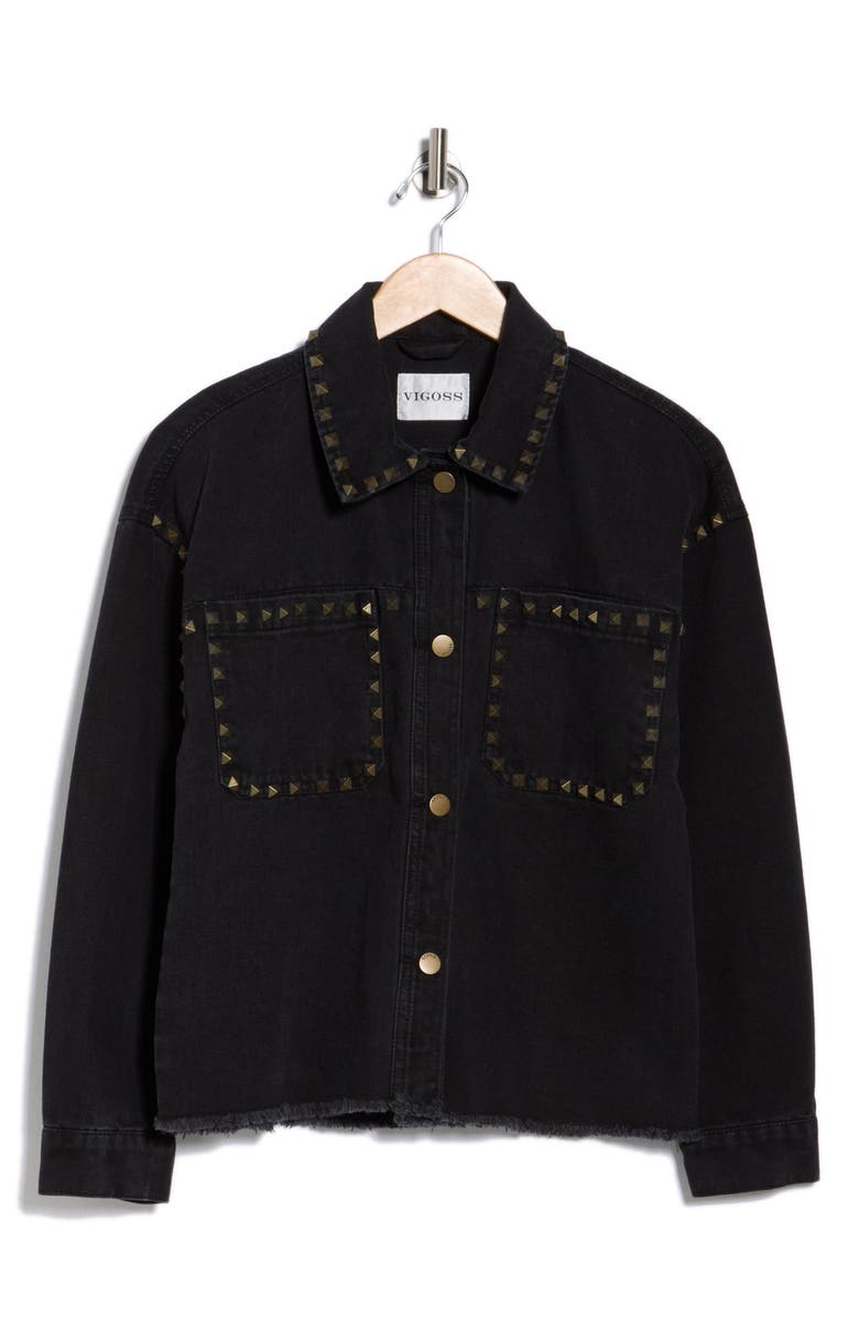 Vigoss Studded Trim Denim Shacket, Alternate, color, Black