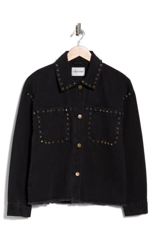 Vigoss Studded Trim Denim Shacket In Black