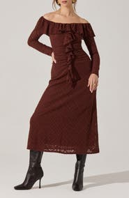 ASTR the Label Dorian Lace Long Sleeve Off the Shoulder Maxi Dress