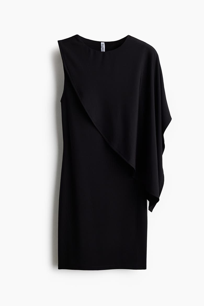 Cape-detail Mini Dress, Alternate, color, Black