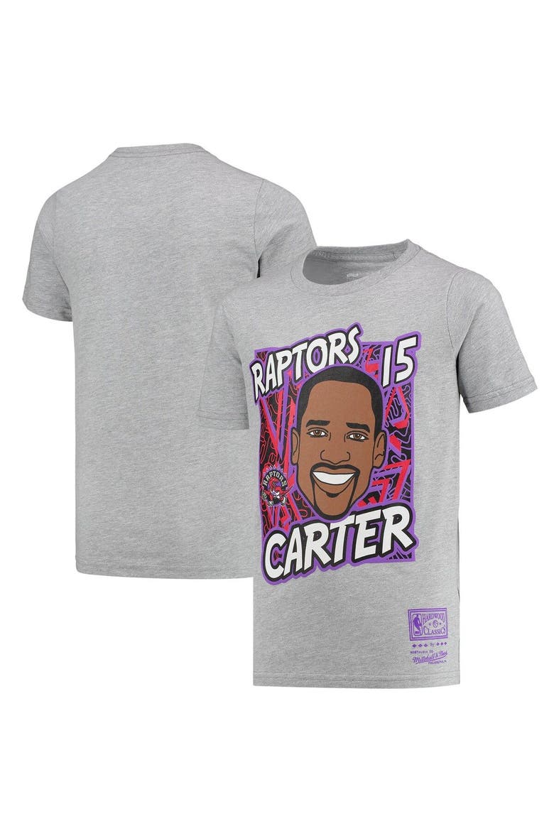 Youth Mitchell & Ness Vince Carter Gray Toronto Raptors Hardwood Classics King of the Court Player T-Shirt, Main, color, Heather Gray