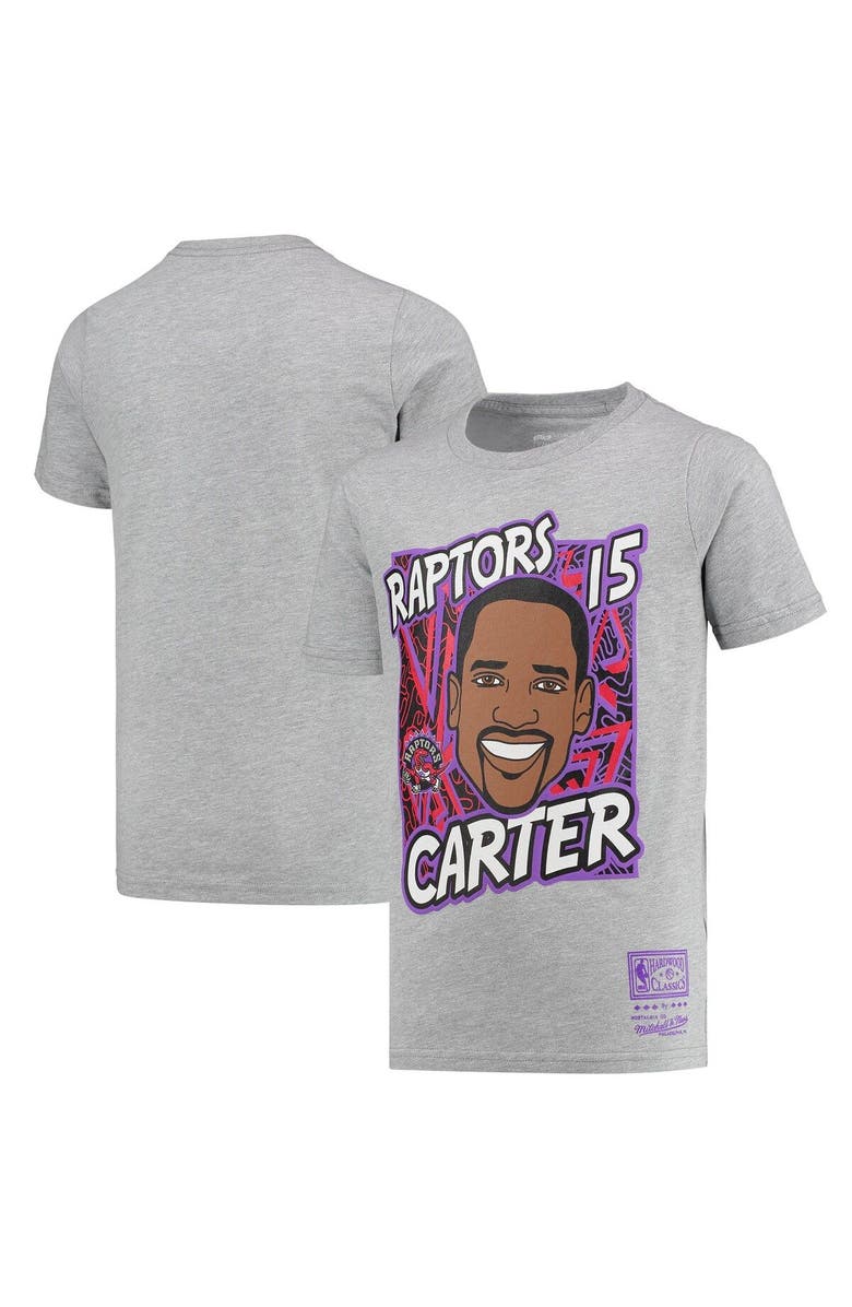 Mitchell & Ness Youth Mitchell & Ness Vince Carter Gray Toronto Raptors Hardwood Classics King of the Court Player T-Shirt, Main, color, Heather Gray