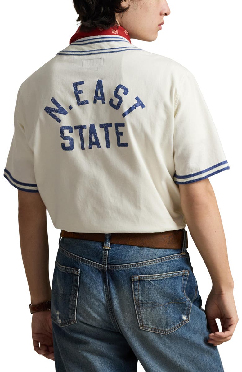 Polo Ralph Lauren Classic Fit Baseball Shirt, Alternate, color, Warm White W/ Blue Heaven