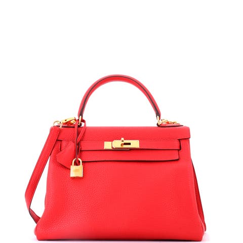 Kelly Handbag Red Clemence with Gold Hardware 28