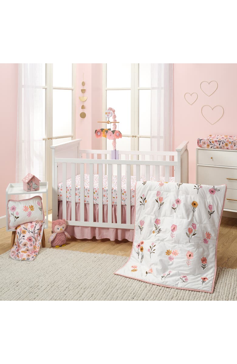 Lambs & Ivy Little Garden Luxury Embroidered Floral Decorative Throw Pillow, Alternate, color, White