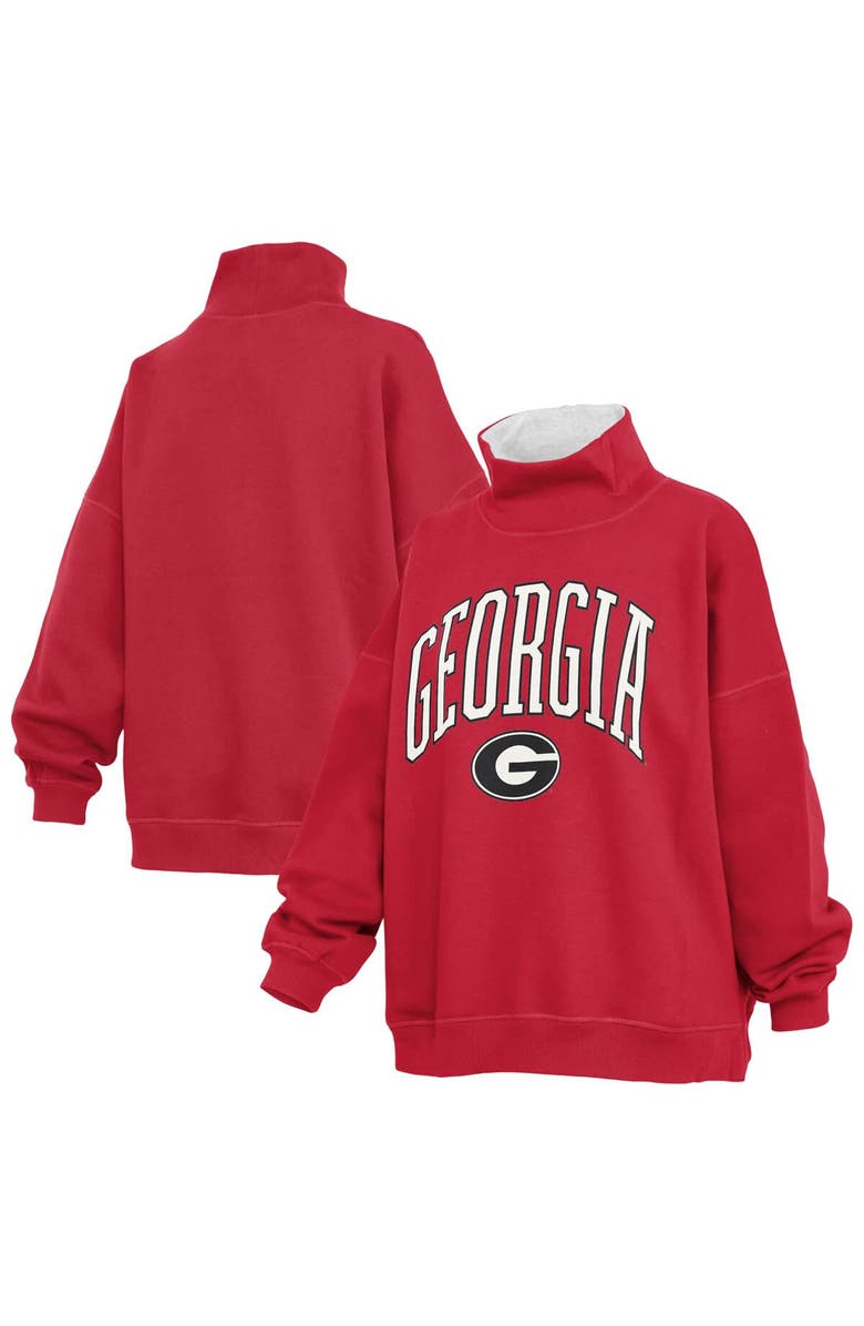 PRESSBOX Women's Pressbox  Red Georgia Bulldogs Oversized Mock Neck Sweatshirt, Main, color, Red