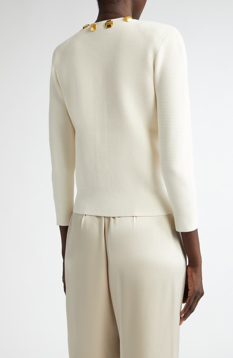 ST. JOHN Studded Piqué Cardigan, Alternate, color, Ecru