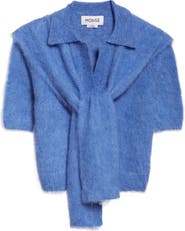 MONSE Tie Scarf Overlay Crop Alpaca & Merino Wool Blend Polo