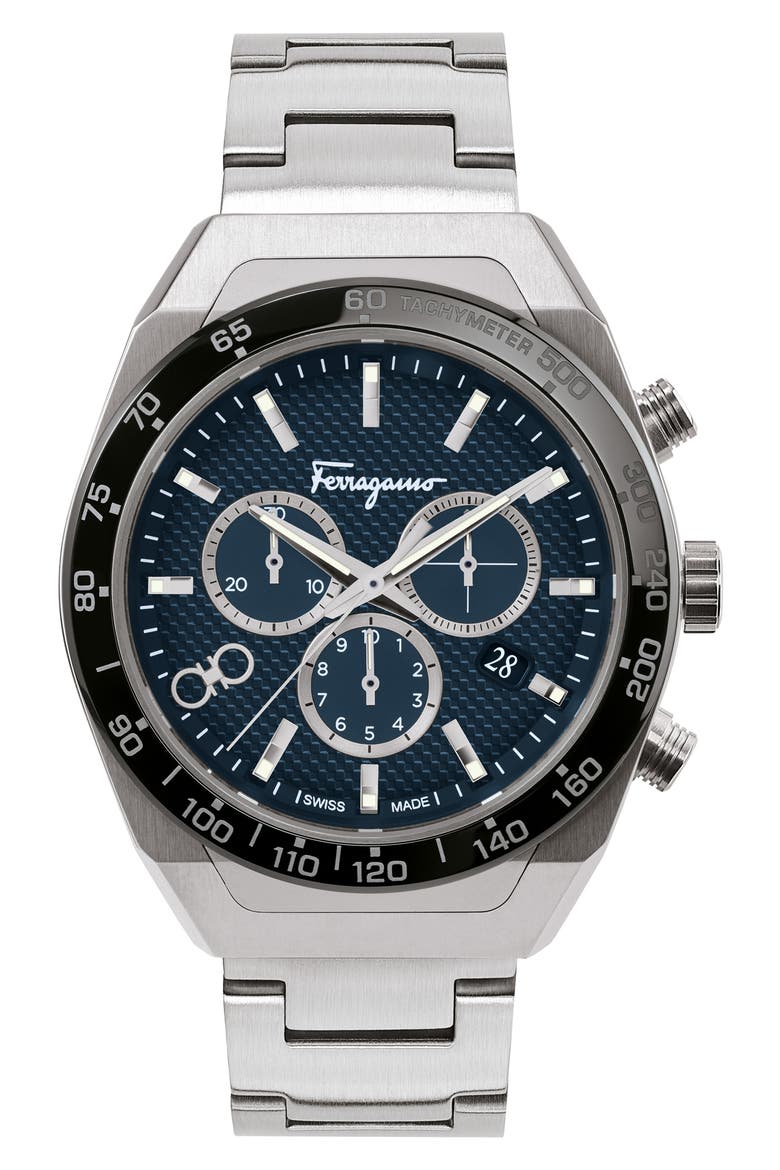 Salvatore Ferragamo SLX Chronograph Bracelet Watch, Main, color, SILVER/ BLUE/ BLACK