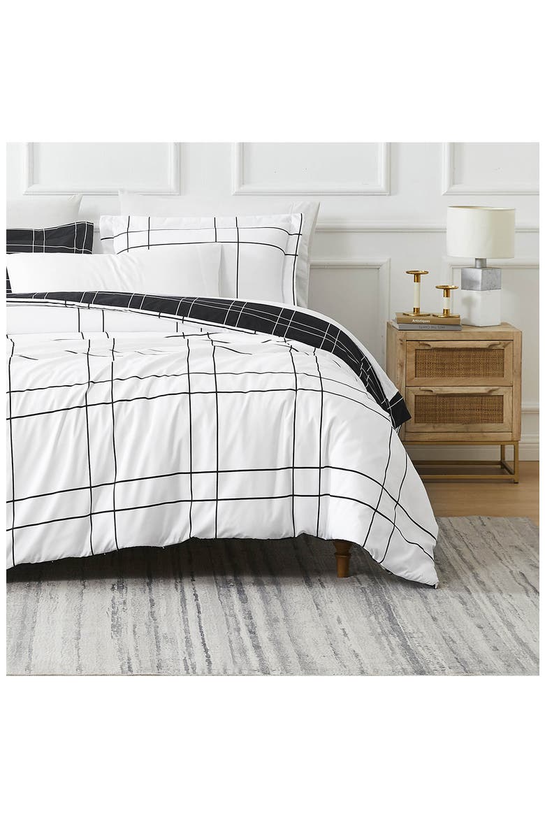 Urban Grid Oversize Duvet Cover Set, Alternate, color, BLACK