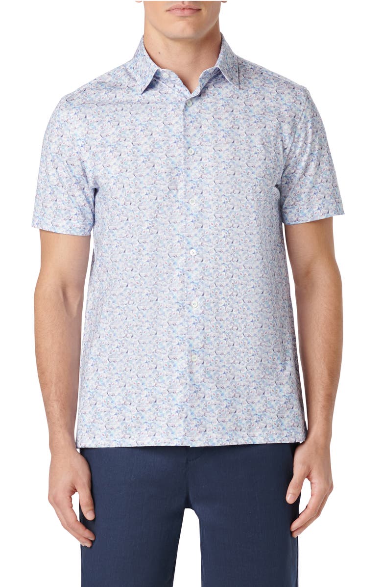 Bugatchi Milo OoohCotton<sup>®</sup> Fruit Print Short Sleeve Button-Up Shirt, Main, color, Air Blue