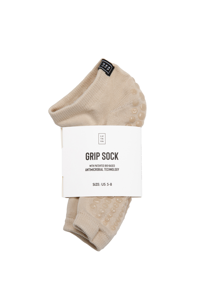 Lutava Antimicrobial Grip Sock- Tan Open Toe Ankle with Clear Grip - 2 Pack, Main, color, Beige