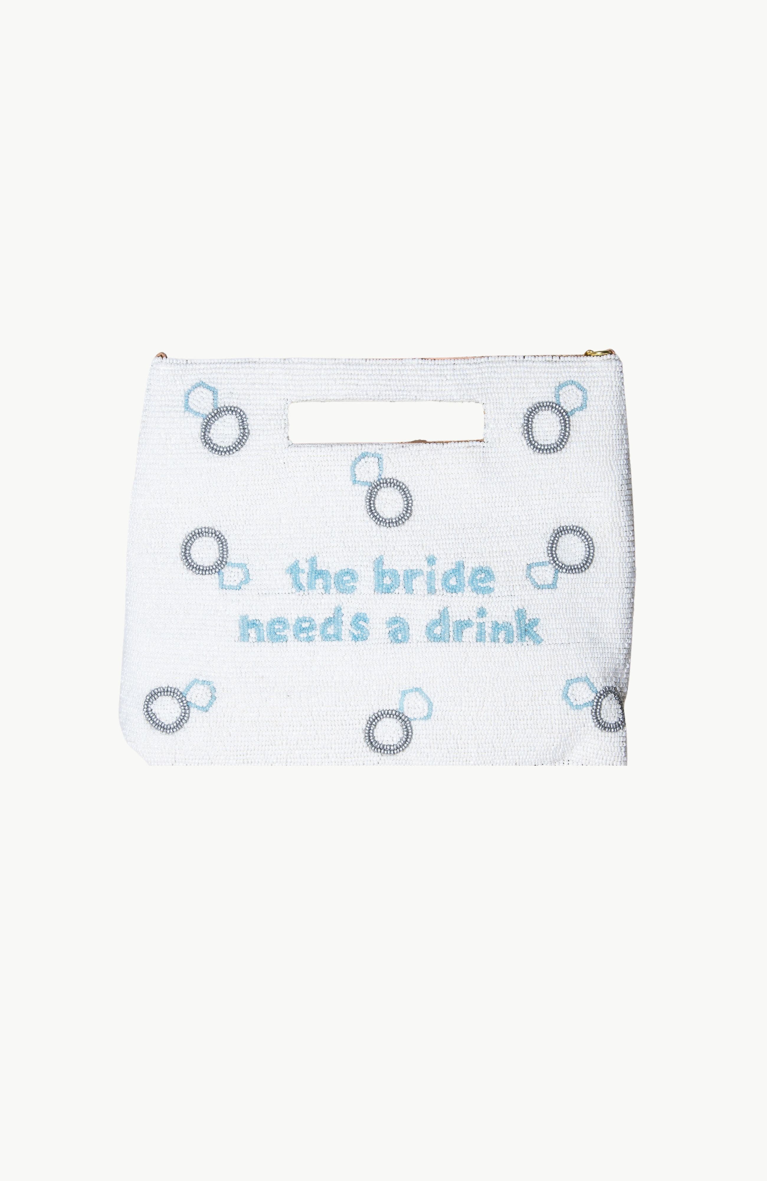 Island to East Side The Bride Needs a Drink Handle Pouch, Main, color, White