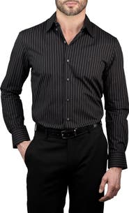 KARL LAGERFELD Trim Fit Pinstripe Cotton Dress Shirt