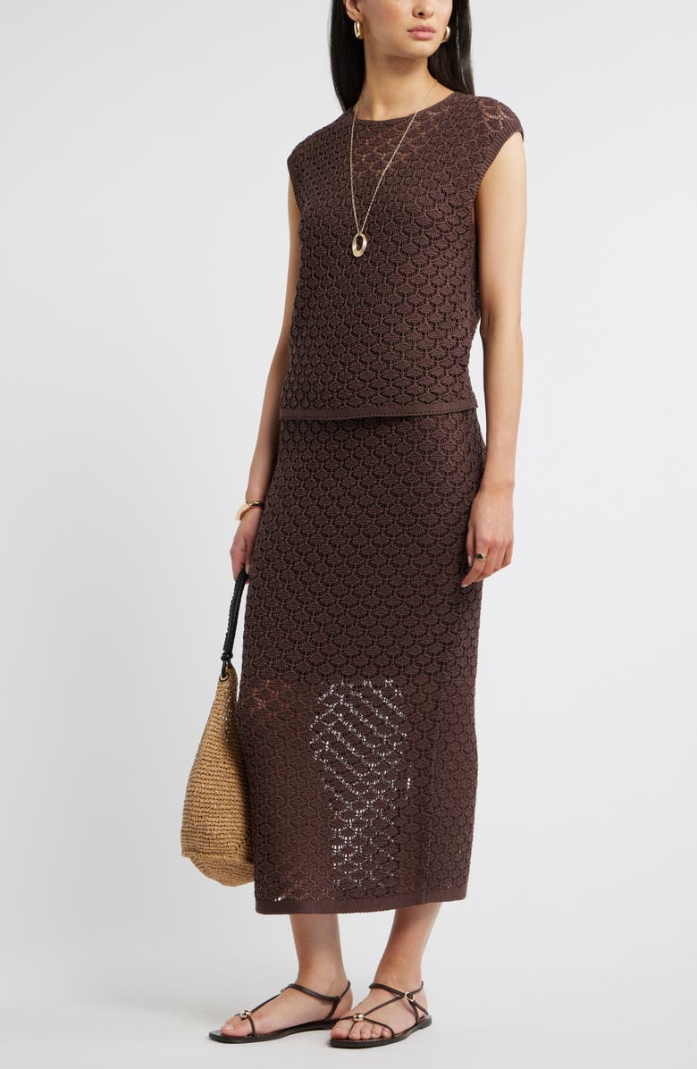Nordstrom Cotton Crochet Sweater, Alternate, color, Brown Roast