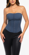 Popilush Leopard Lace Faux Denim Detachable Strap Corset Bustier
