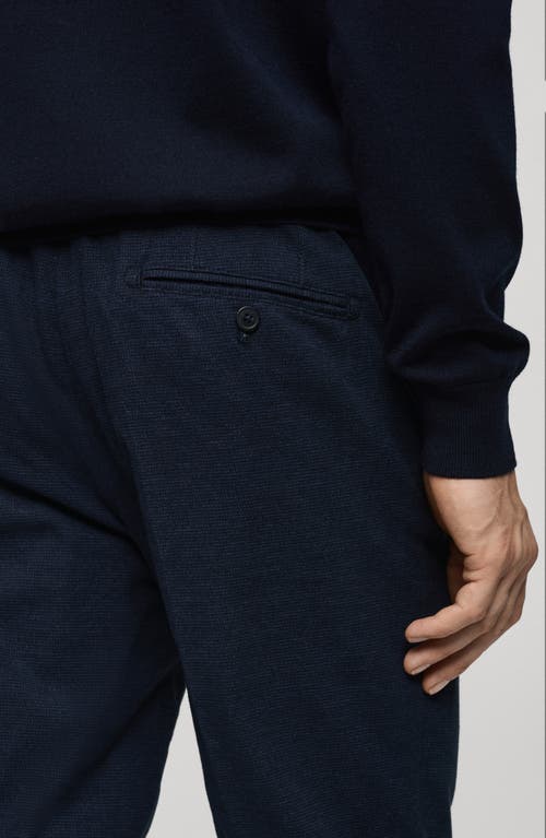 Mango Regular Fit Navy Flat Front Textured Stretch Cotton Pants In Blue