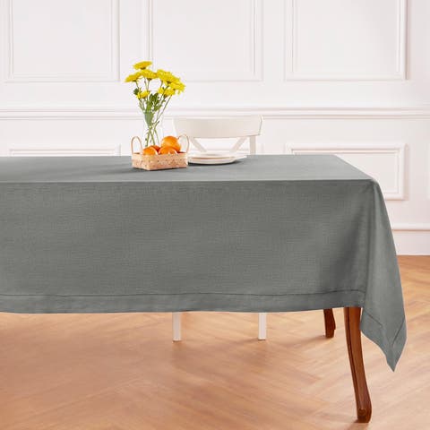 Linen Tablecloth for Kitchen Dining Table Decor - Classic Hemstitch