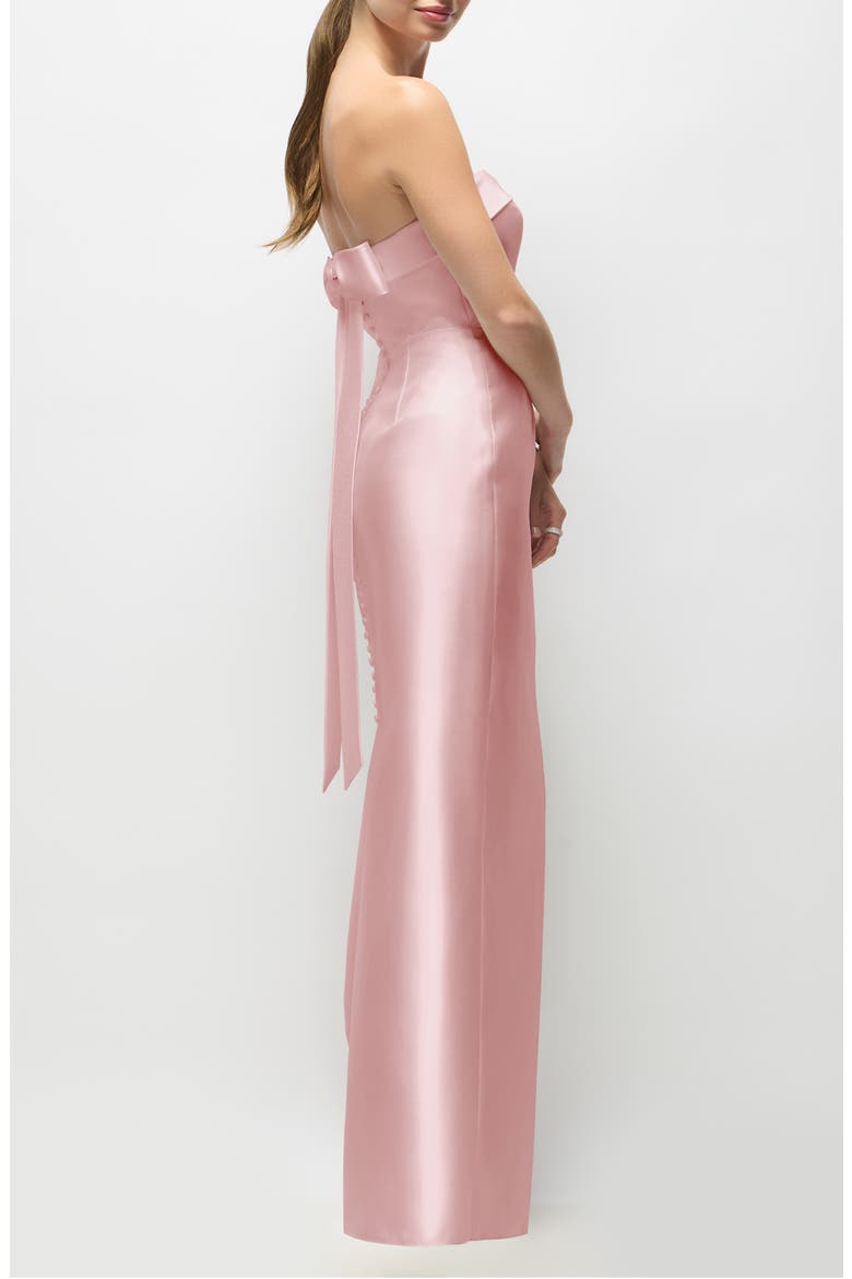 Eliza Bow Back Strapless Satin Column Gown, Alternate, color, BALLET PINK
