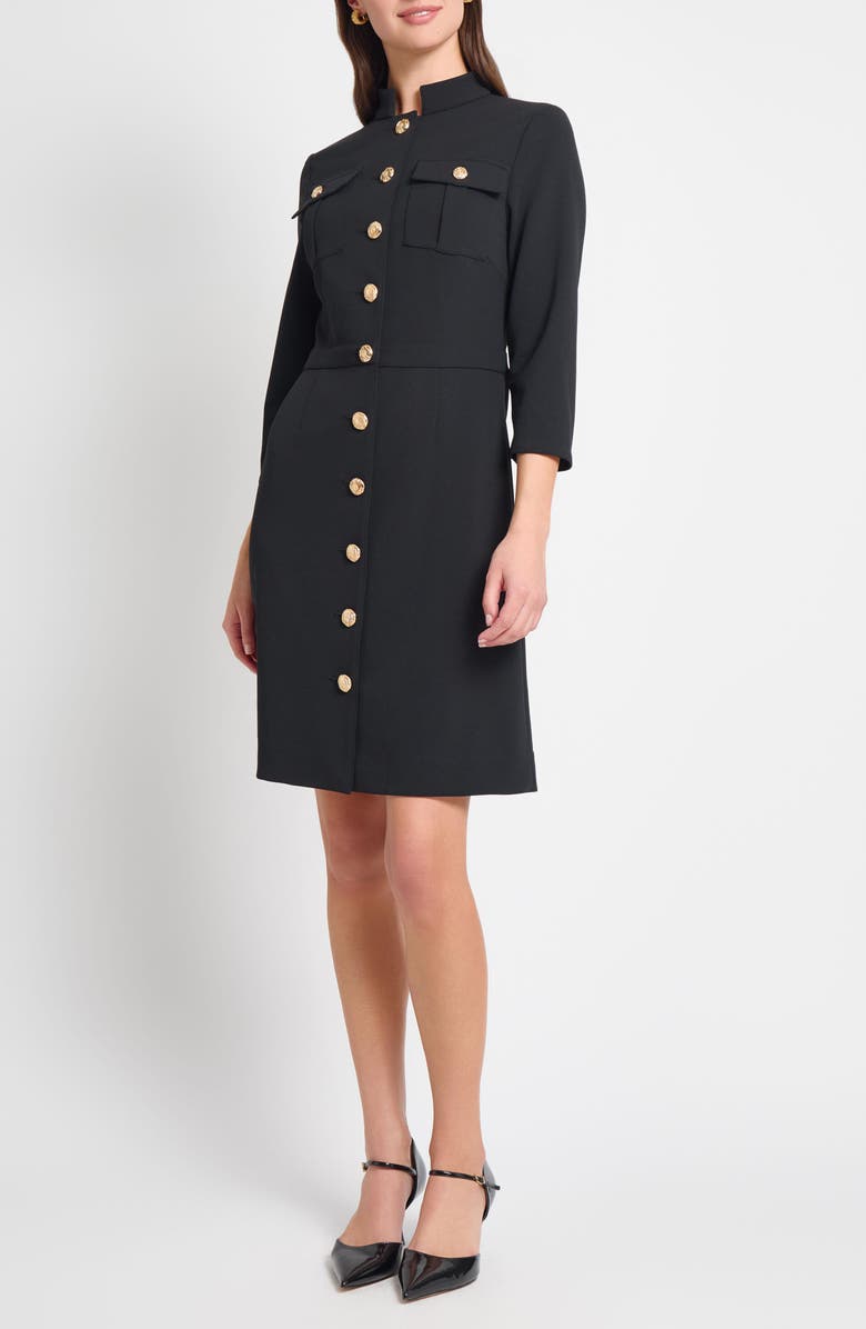 Ming Wang Deco Long Sleeve Crepe Sheath Dress, Main, color, Black
