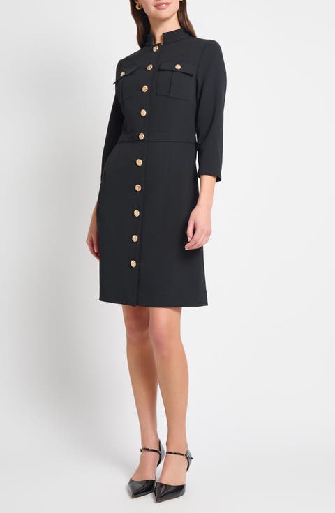 Deco Long Sleeve Crepe Sheath Dress