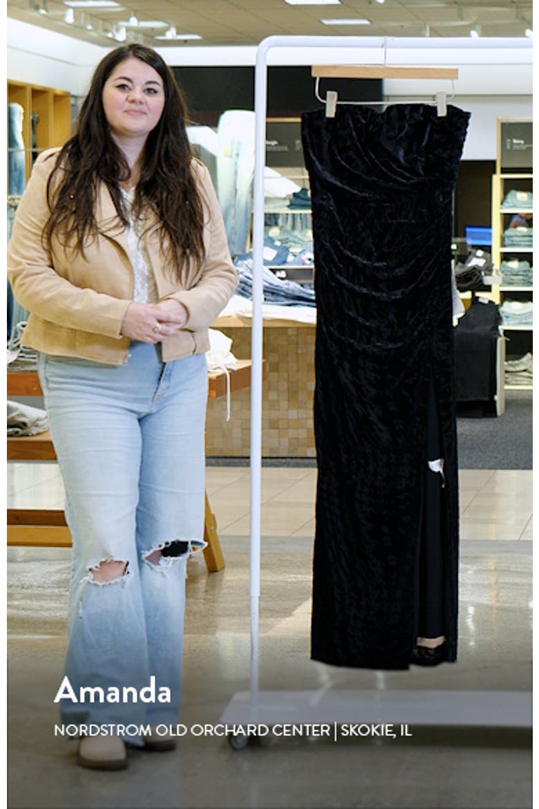Jasmine Strapless Burnout Velvet Sheath Gown video
