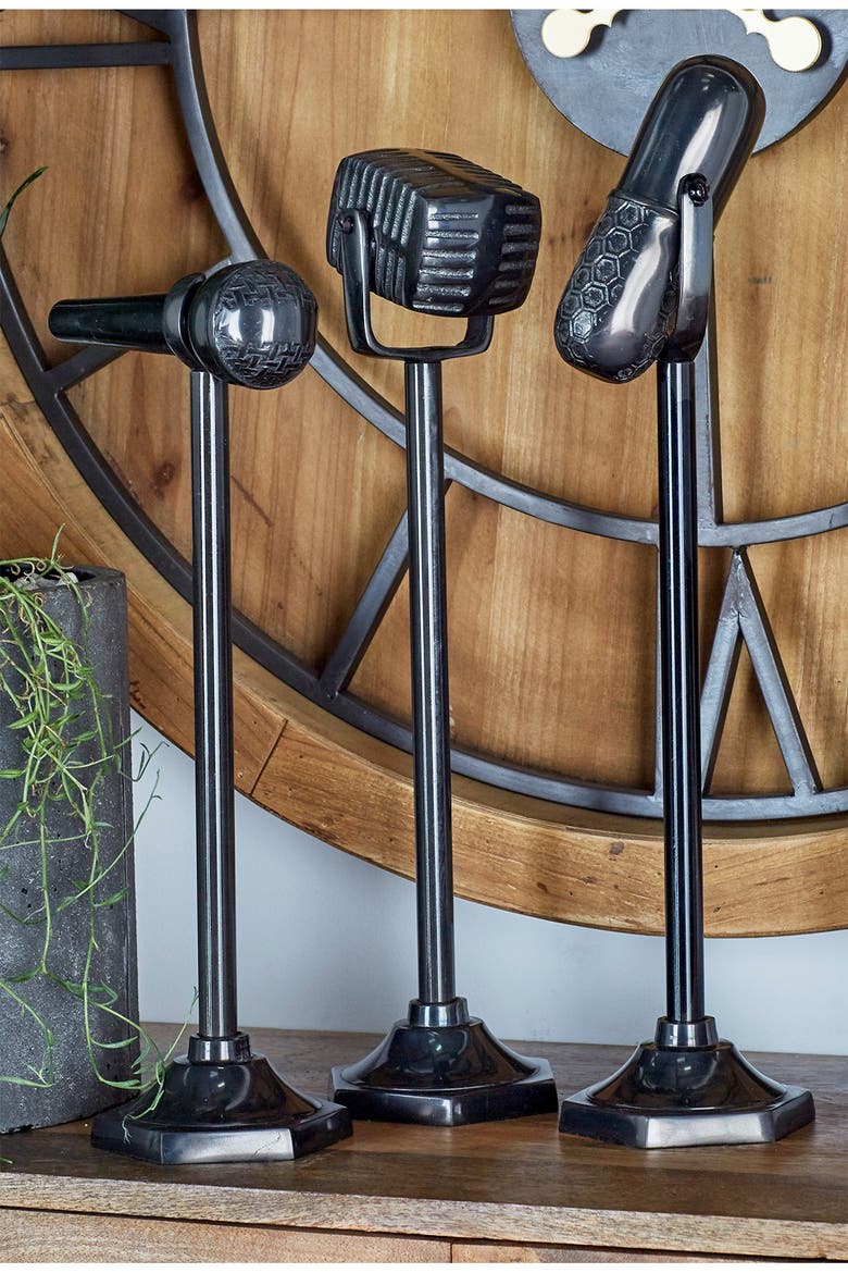 Black Aluminum Traditional Microphone Sculpture - Set of 3, Alternate, color, BLACK