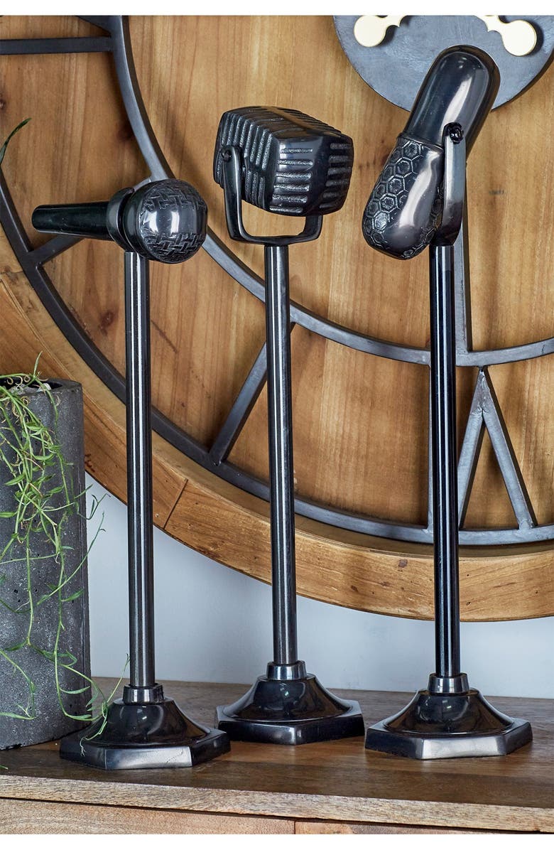 WILLOW ROW Black Aluminum Traditional Microphone Sculpture - Set of 3, Alternate, color, 