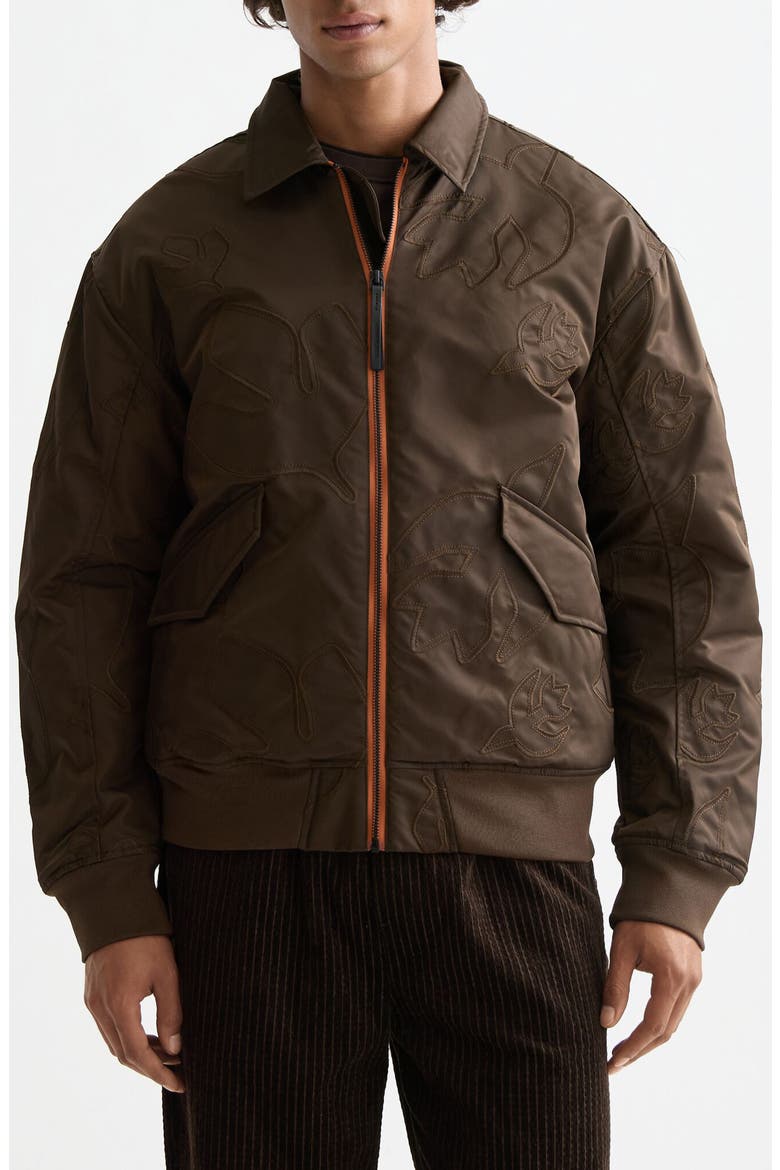 Appliqué Aviator Bomber Jacket, Main, color, DEMITASSE
