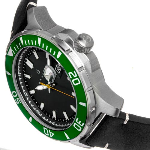 Nautis Dive Pro 200 Leather-band Watch With Date In Black
