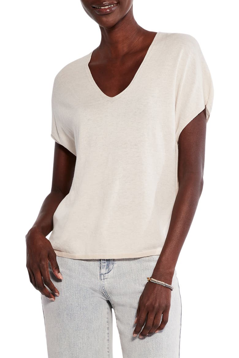 Relaxed V-Neck Knit Top, Main, color, PALE SISAL
