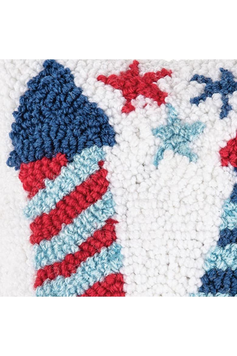 Patriotic Stars & Rocket Fireworks Hooked Mini Accent Pillow, 8" x 8", Alternate, color, White