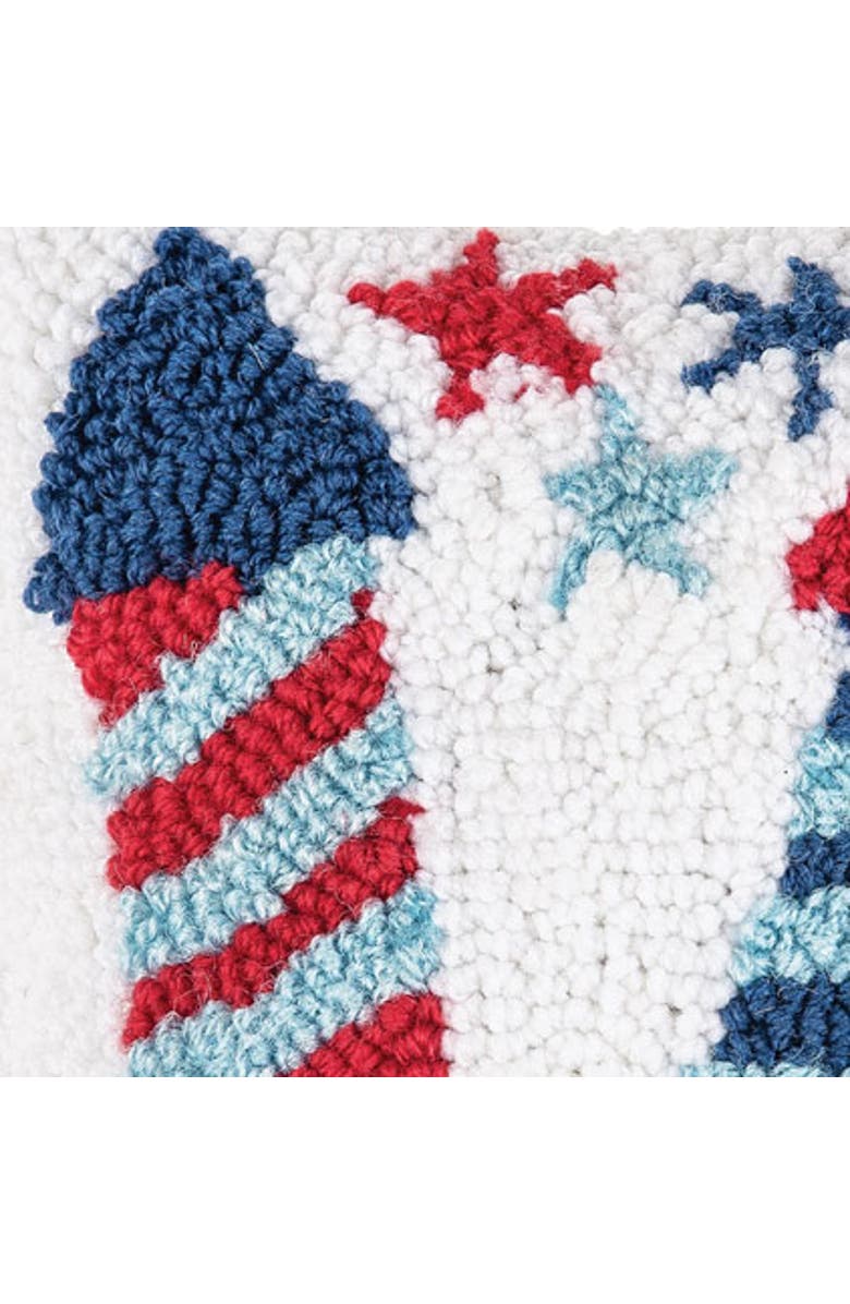 C&F Home Patriotic Stars & Rocket Fireworks Hooked Mini Accent Pillow, 8" x 8", Alternate, color, White