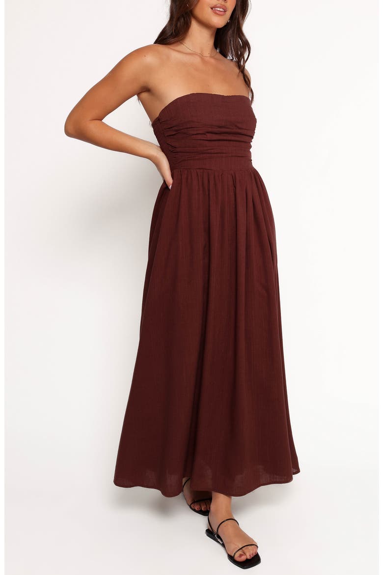 Kayt Strapless Linen Blend Maxi Sundress, Alternate, color, CHOCOLATE BROWN