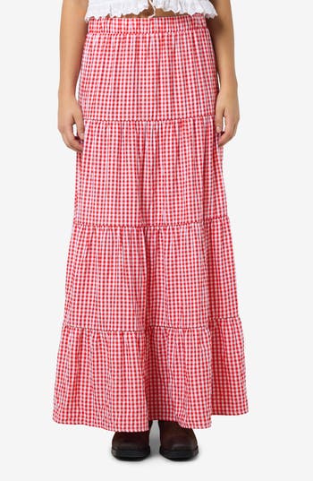 Noisy May Dimitra Gingham Tiered Maxi Skirt
