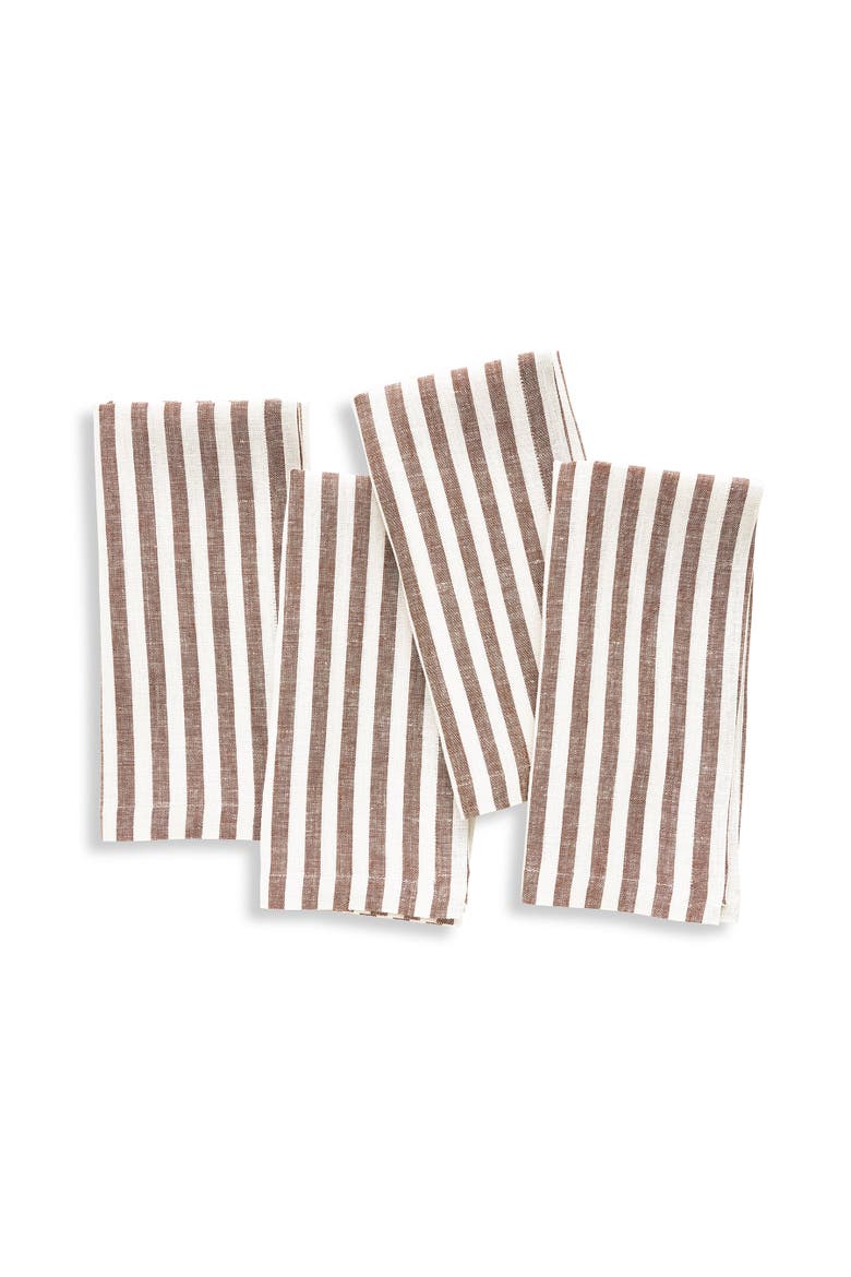 Linen Dinner Napkins Set of 4, 20 x 20" - Amalfi Stripe, Main, color, Brown and Cream